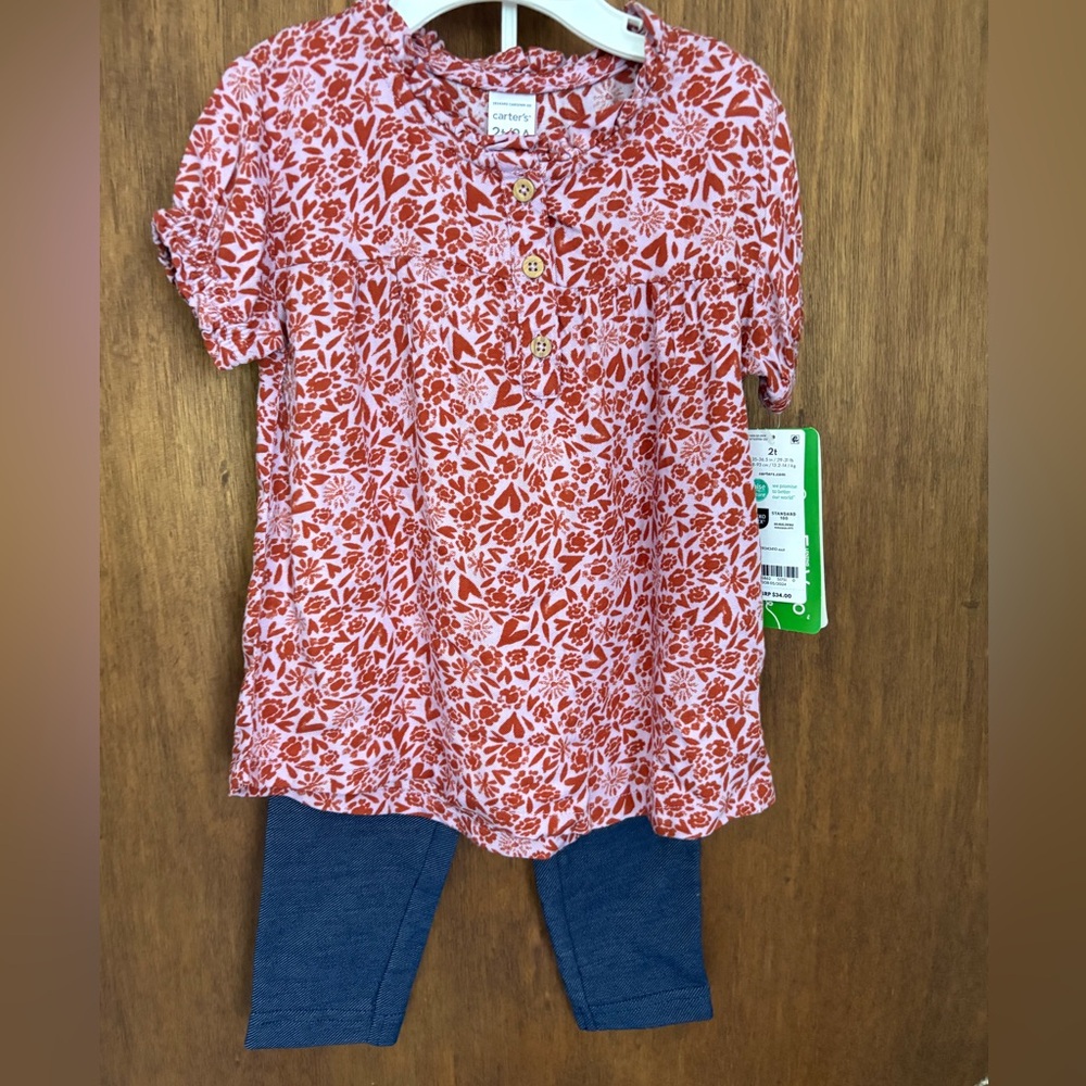 NWT 2T Carters floral top and jegging outfit